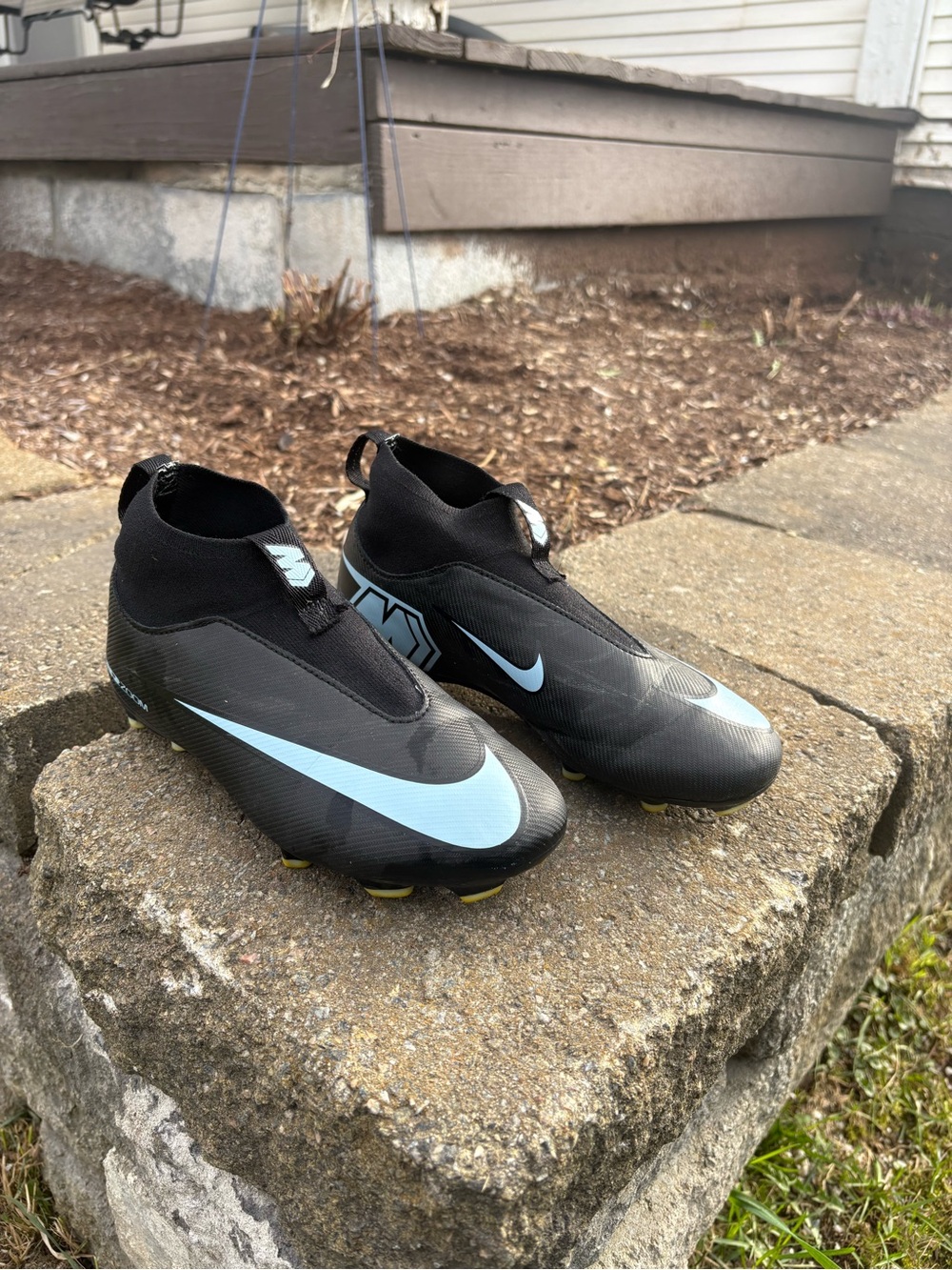 Nike Kids Black with Light Blue Soccer Cleats